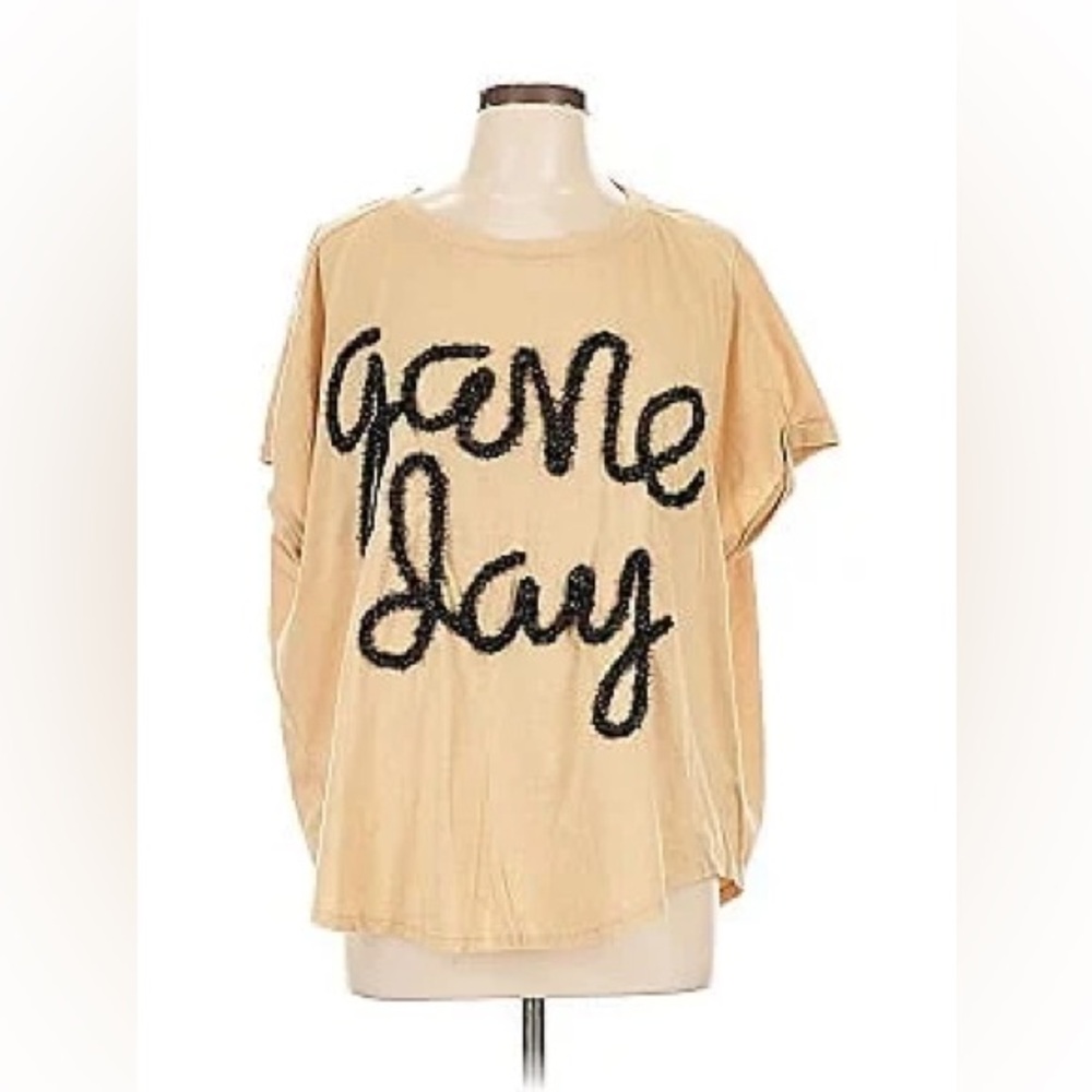 BiBi light gold with black Game Day new Boutique oversized large top